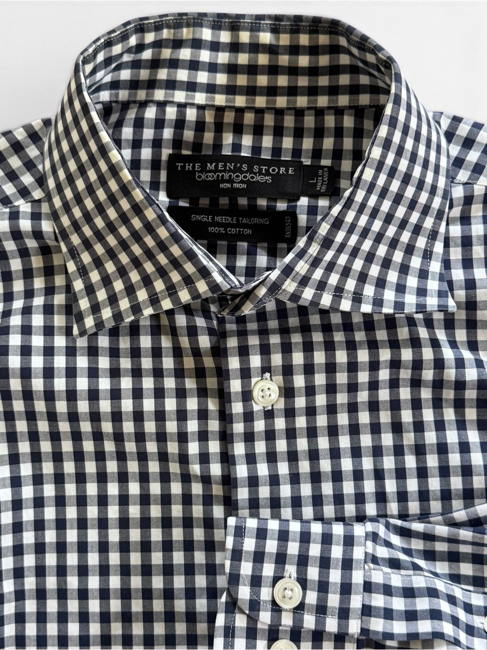 Bloomingdale's Men's Navy and White Gingham Dress Shirt
